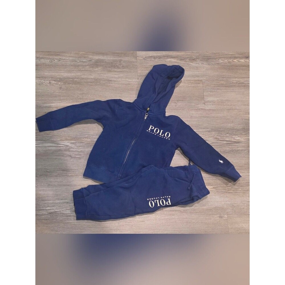 4/4T Polo by Ralph Lauren Blue & White Kids Zip-Front Track Set/suit